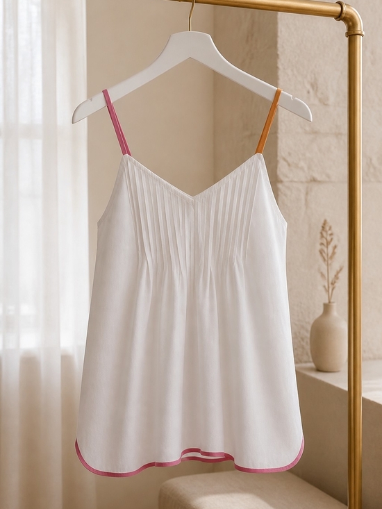 Strut & Bolt Tops - White Camisole with Pink and Orange Contrast Straps